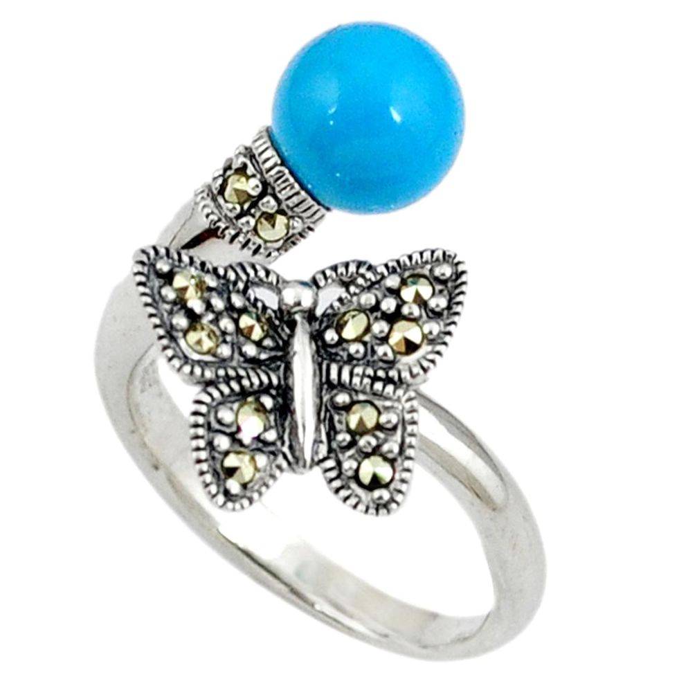 Sleeping beauty turquoise butterfly 925 silver adjustable ring size 8 a37830