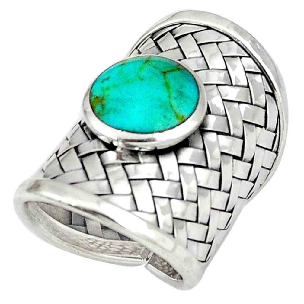 Handmade turquoise enamel 925 sterling silver adjustable ring size 5.5 a37865