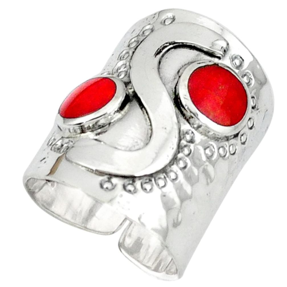 Handmade coral 925 sterling silver adjustable ring jewelry size 6 a37876