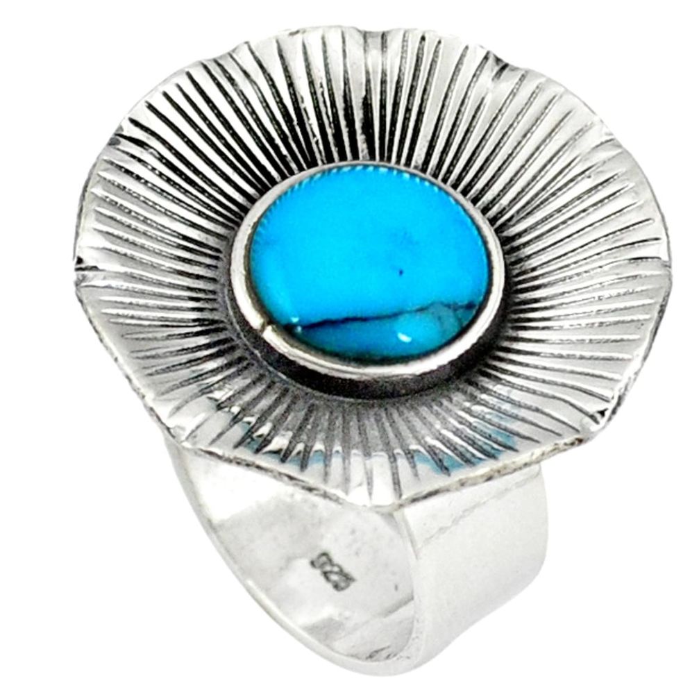 925 sterling silver fine blue turquoise adjustable ring handmade size 8 a37883