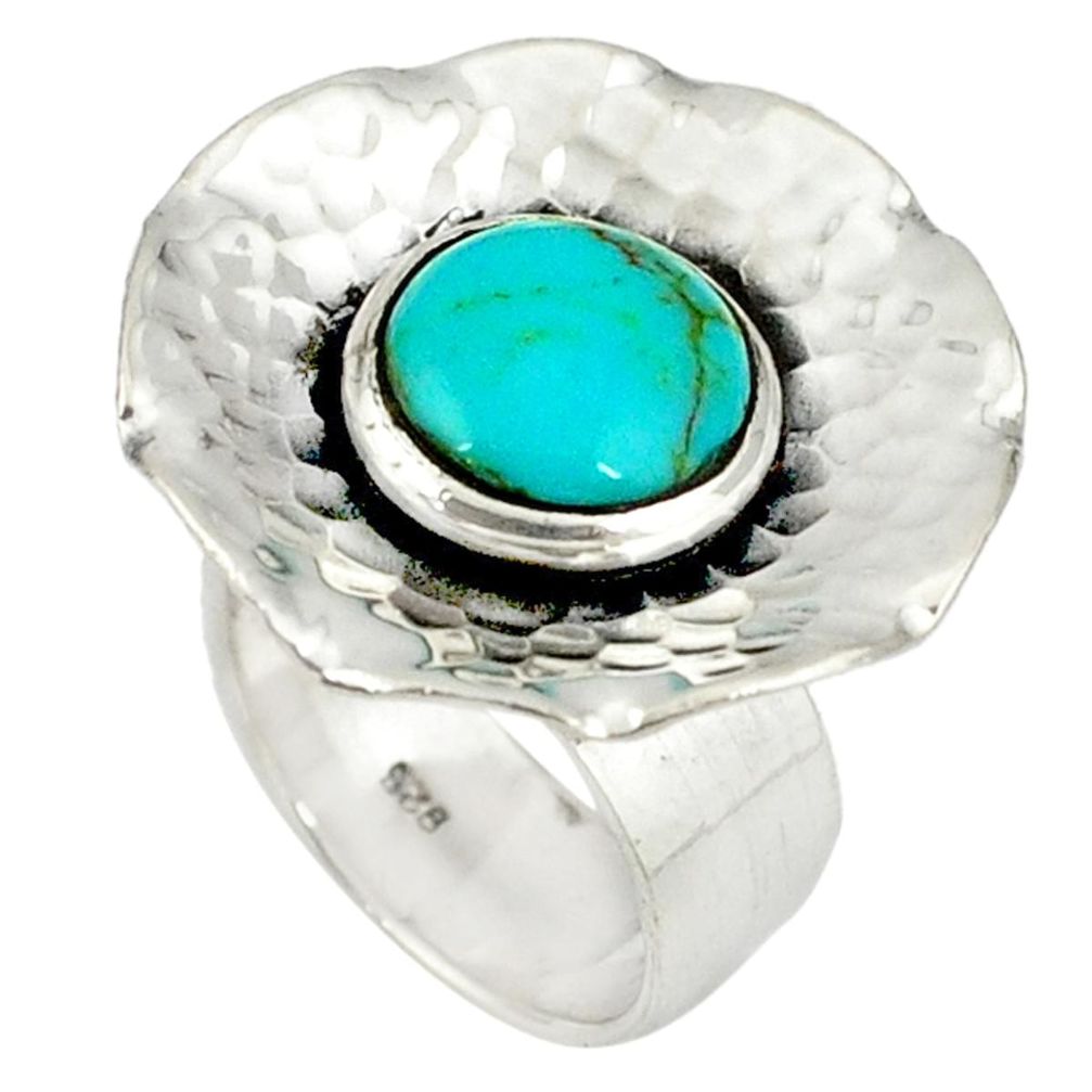 Handmade blue turquoise 925 sterling silver adjustable ring size 6 a37884
