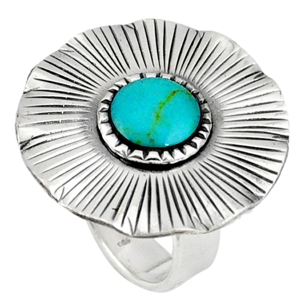 Handmade turquoise 925 sterling silver adjustable ring jewelry size 6 a37891