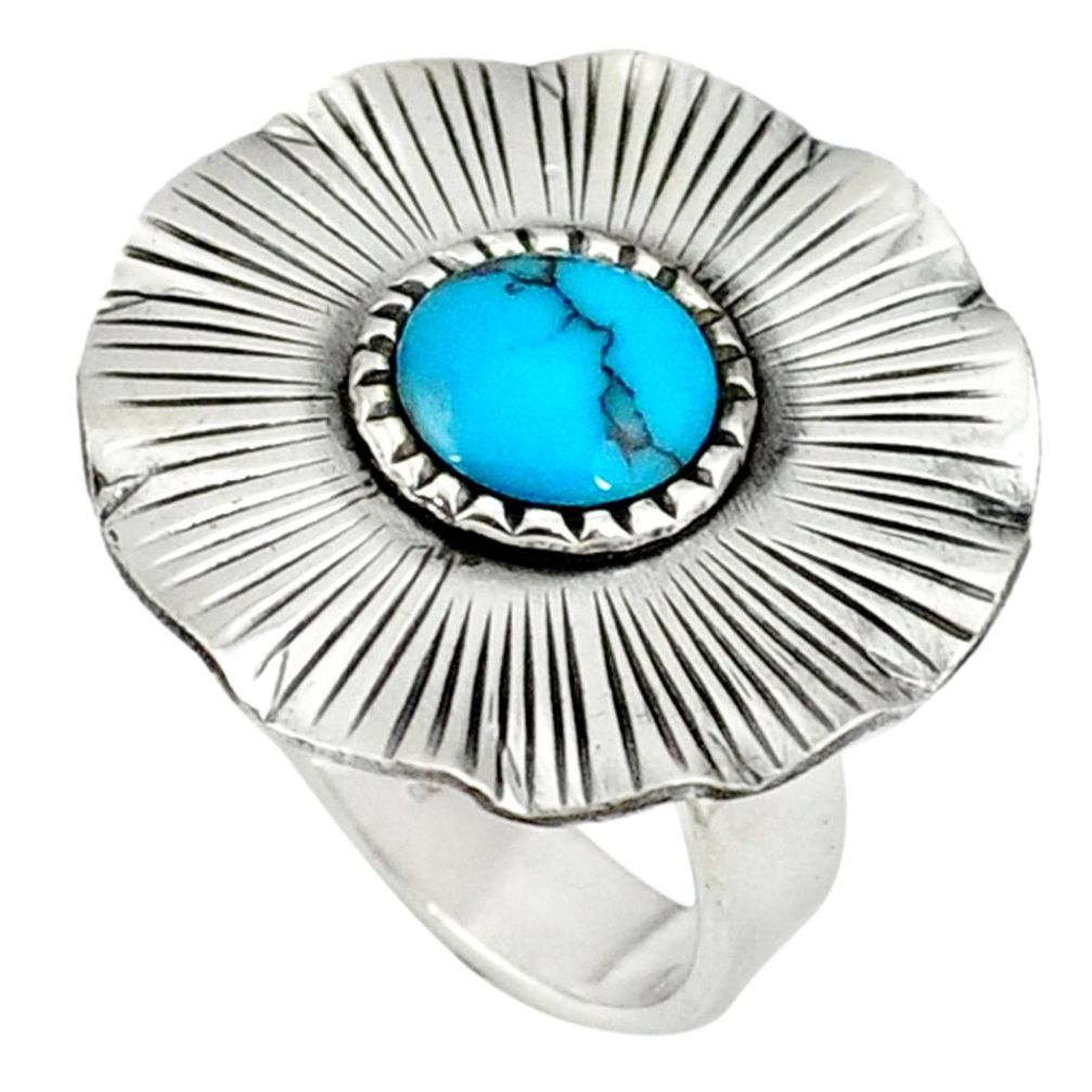 925 sterling silver fine blue turquoise adjustable ring handmade size 8 a37896