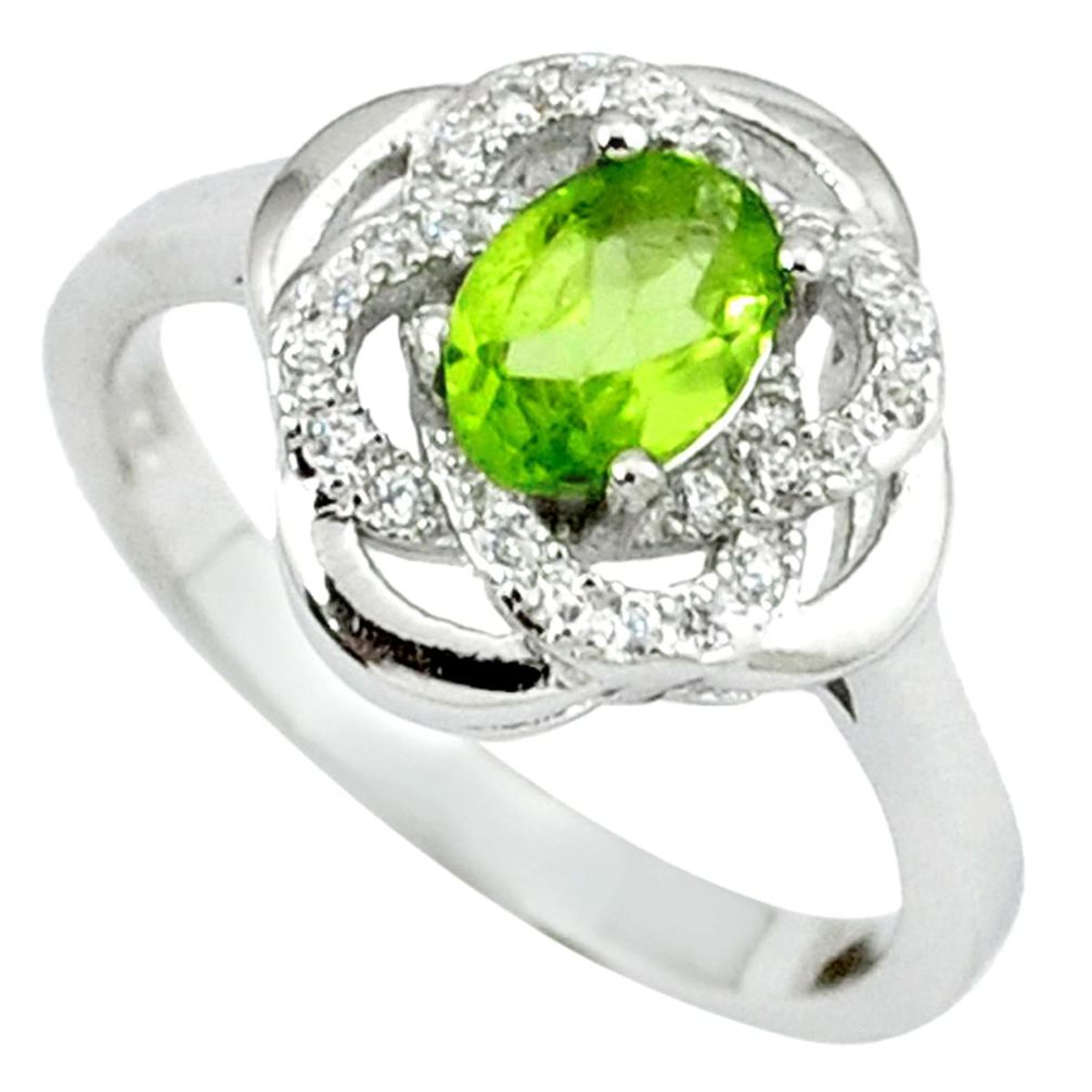 Natural green peridot oval topaz 925 sterling silver ring size 7 a38106