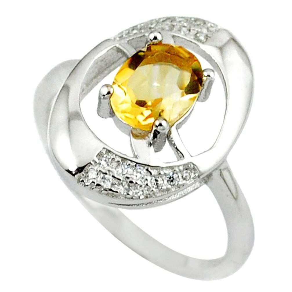 Natural yellow citrine oval topaz 925 sterling silver ring size 8 a38141