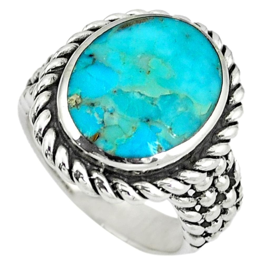 Native american natural blue arizona turquoise 925 silver ring size 8.5 a38576