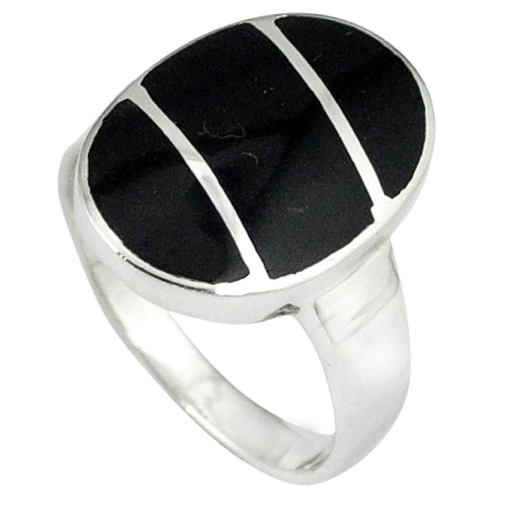 Black onyx enamel 925 sterling silver ring jewelry size 6 a39786