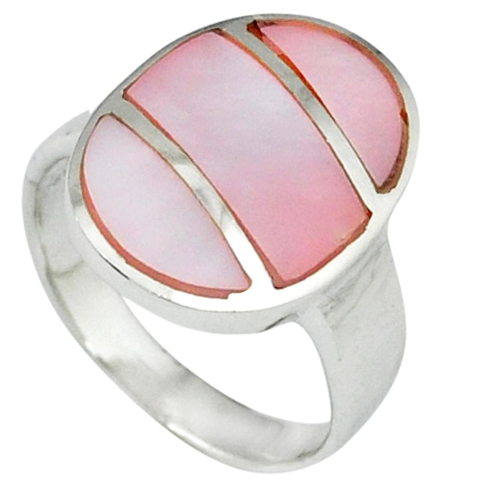 Pink blister pearl enamel 925 sterling silver ring jewelry size 8 a39793