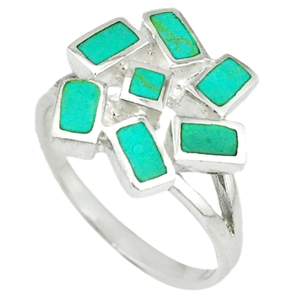 Fine green turquoise enamel 925 sterling silver ring jewelry size 8 a39809