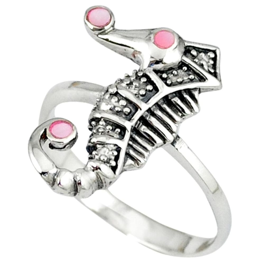 Pink blister pearl enamel 925 silver seahorse ring jewelry size 5.5 a39882