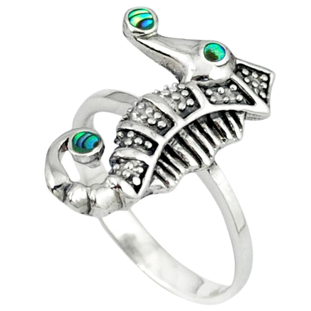 Green abalone paua seashell 925 sterling silver seahorse ring size 6 a39896