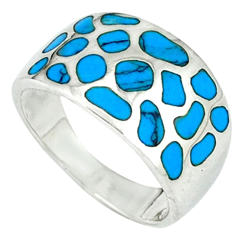 925 sterling silver fine blue turquoise enamel ring jewelry size 5.5 a39927