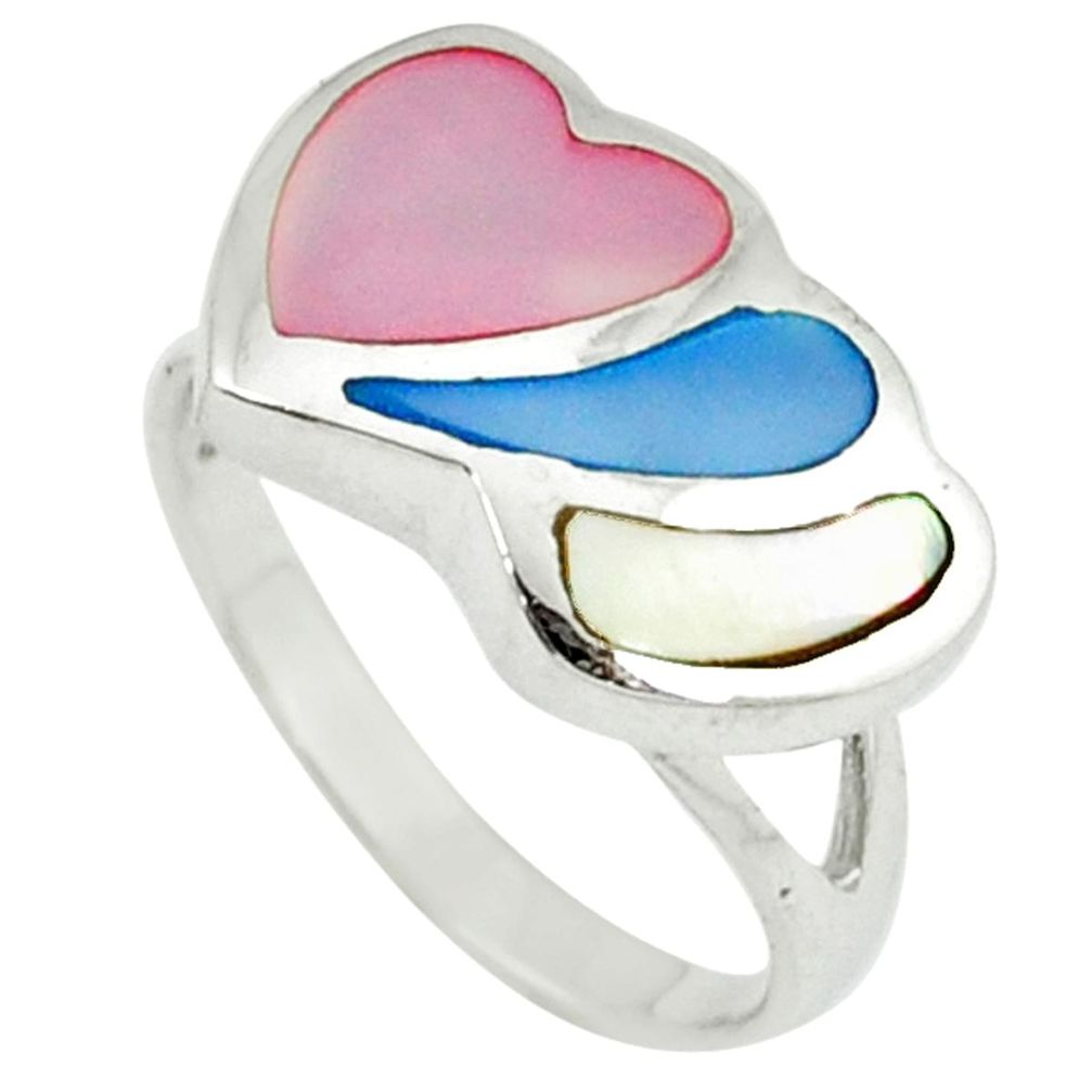 Multi color blister pearl enamel 925 sterling silver heart ring size 6 a39954