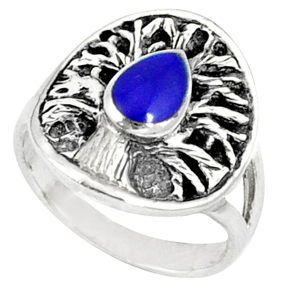 Blue lapis enamel 925 sterling silver tree of life ring jewelry size 7 a40025