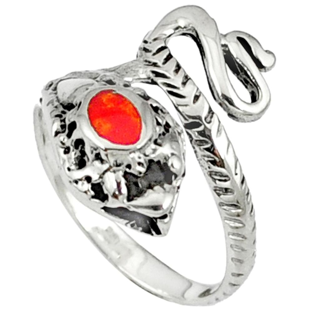 Red coral enamel 925 sterling silver snake ring jewelry size 6 a40070