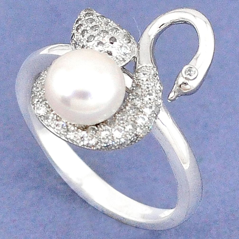 Natural white pearl topaz round 925 sterling silver ring jewelry size 8 a40405