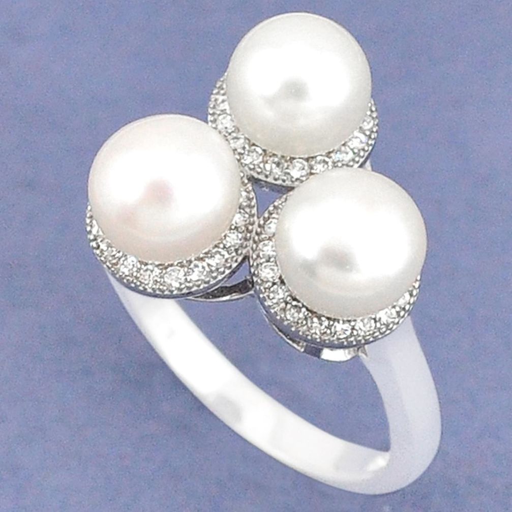 Natural white pearl topaz 925 sterling silver ring jewelry size 8 a40410