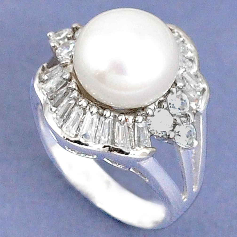 925 sterling silver natural white pearl topaz round ring jewelry size 6 a40412