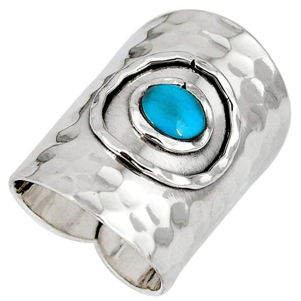 Fine blue turquoise enamel 925 silver adjustable ring jewelry size 7 a40460