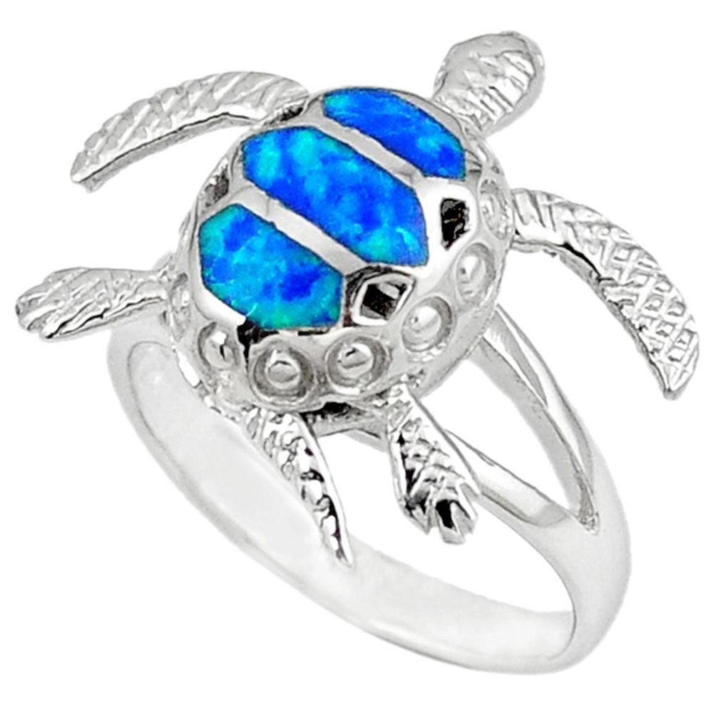 925 sterling silver blue australian opal (lab) tortoise ring size 8.5 a41107