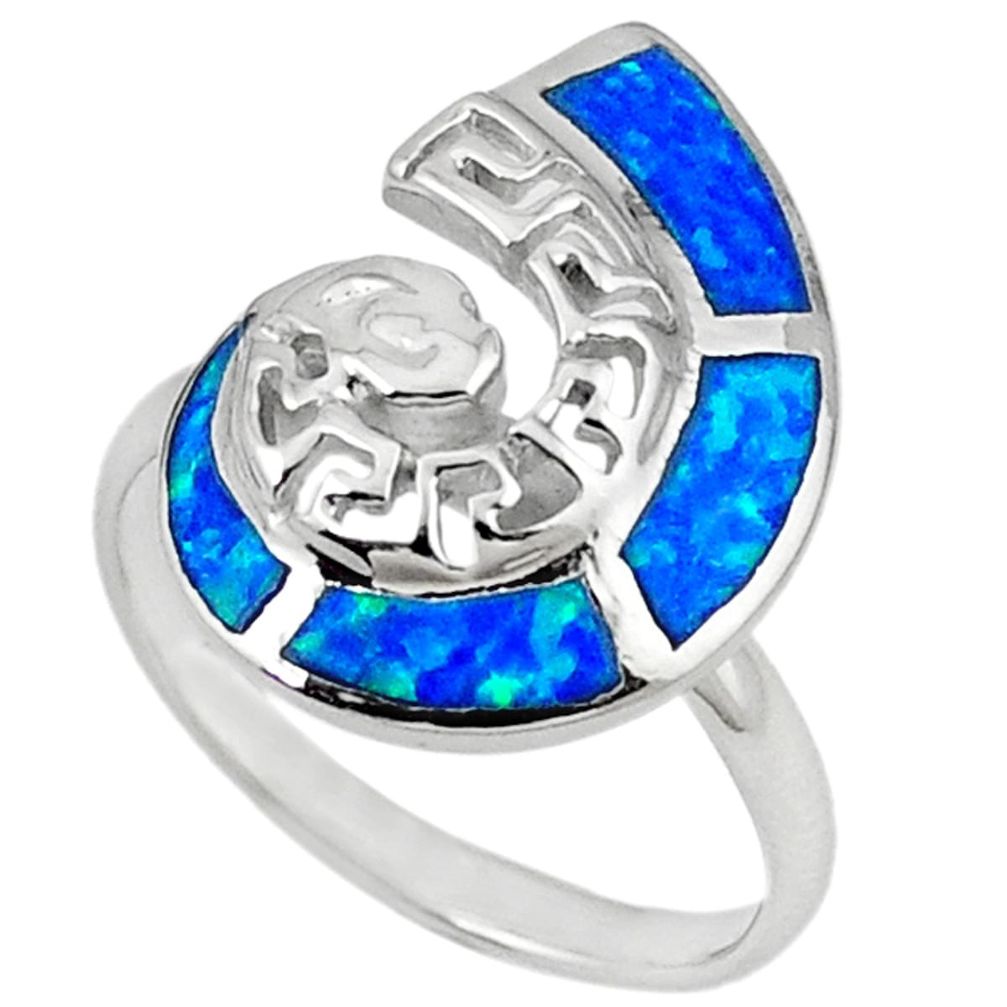 Blue australian opal (lab) enamel 925 sterling silver ring jewelry size 8 a41137