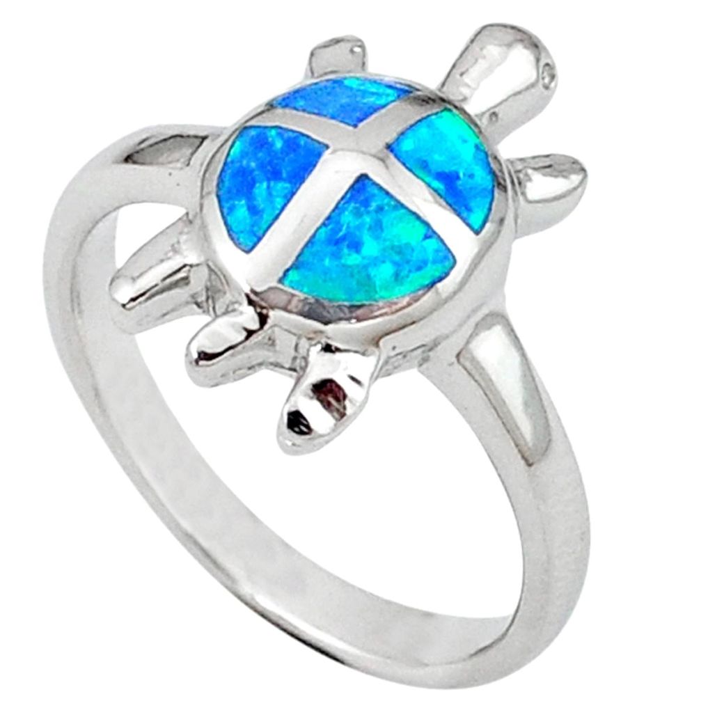 925 sterling silver blue australian opal (lab) tortoise ring size 7.5 a41159