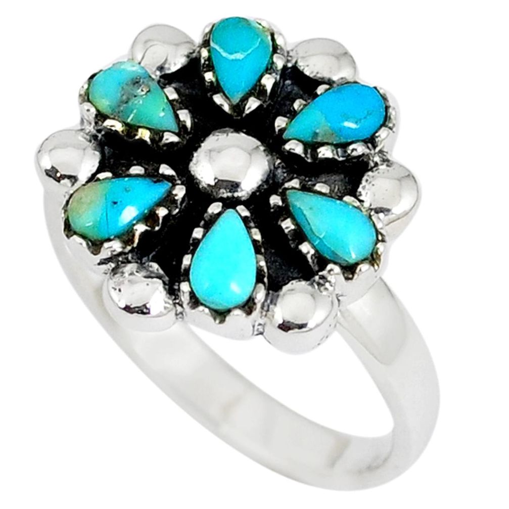 Natural green arizona turquoise 925 sterling silver ring size 7.5 a41555