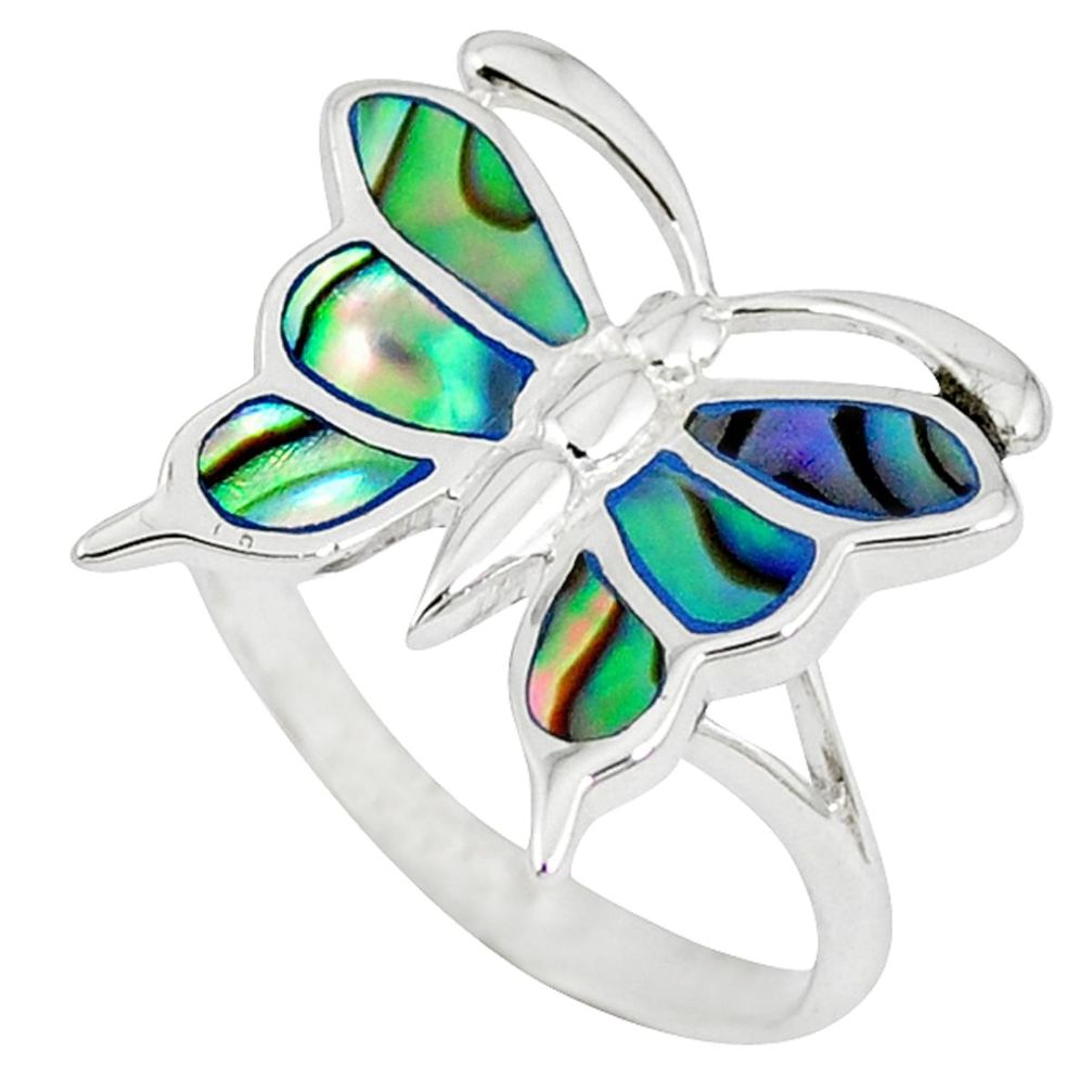 Green abalone paua seashell 925 silver butterfly ring jewelry size 5.5 a41715