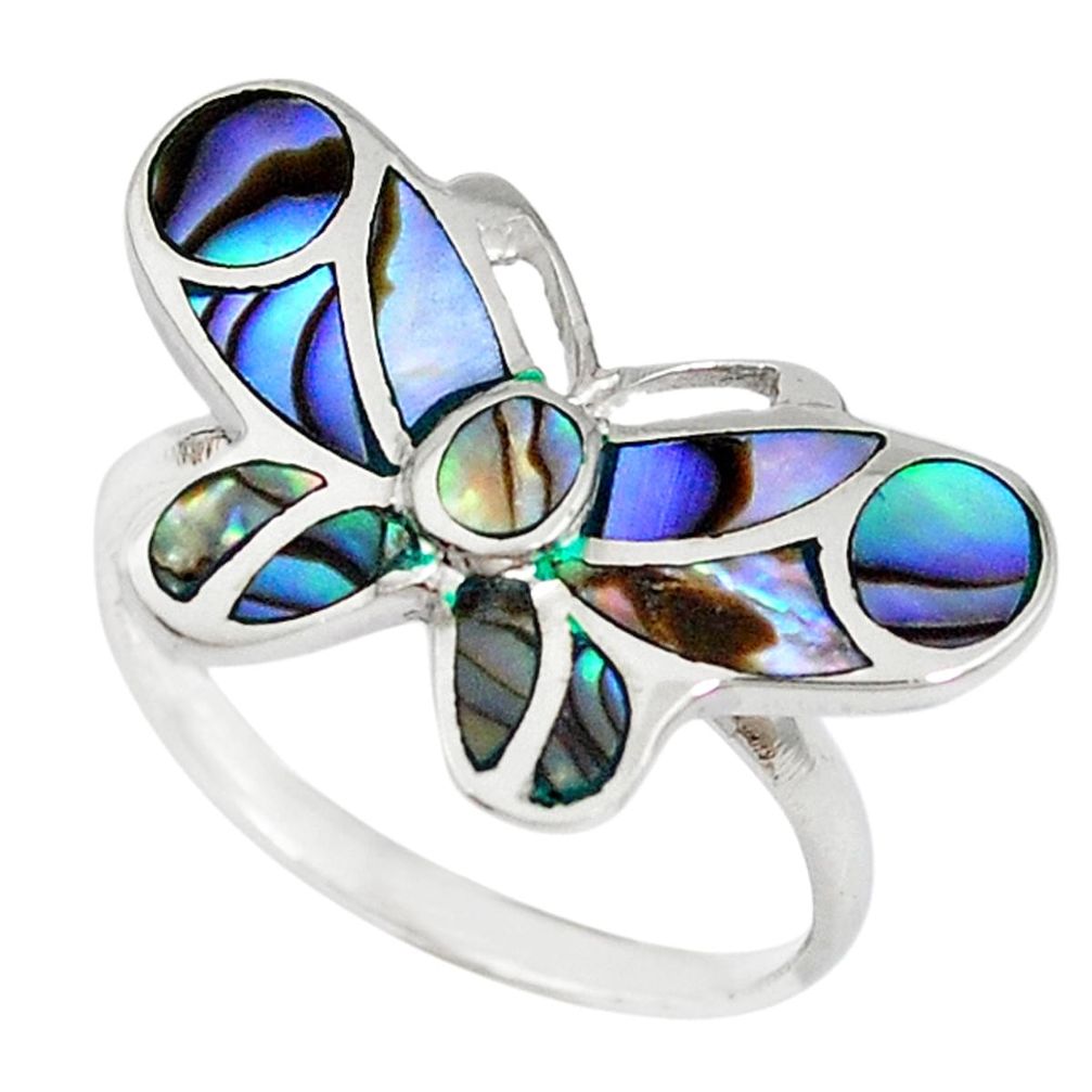 925 silver green abalone paua seashell butterfly ring jewelry size 7.5 a41775
