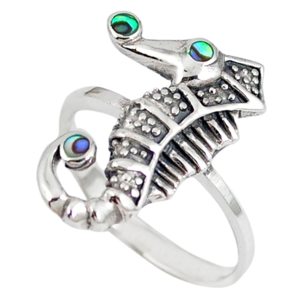 Green abalone paua seashell 925 silver seahorse ring jewelry size 6.5 a41789