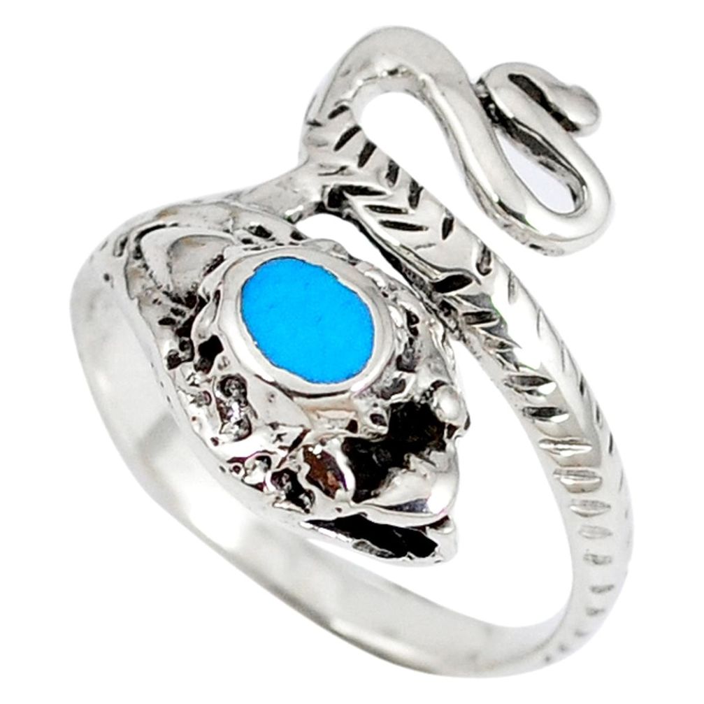 925 sterling silver fine blue turquoise anaconda snake ring size 7.5 a41803