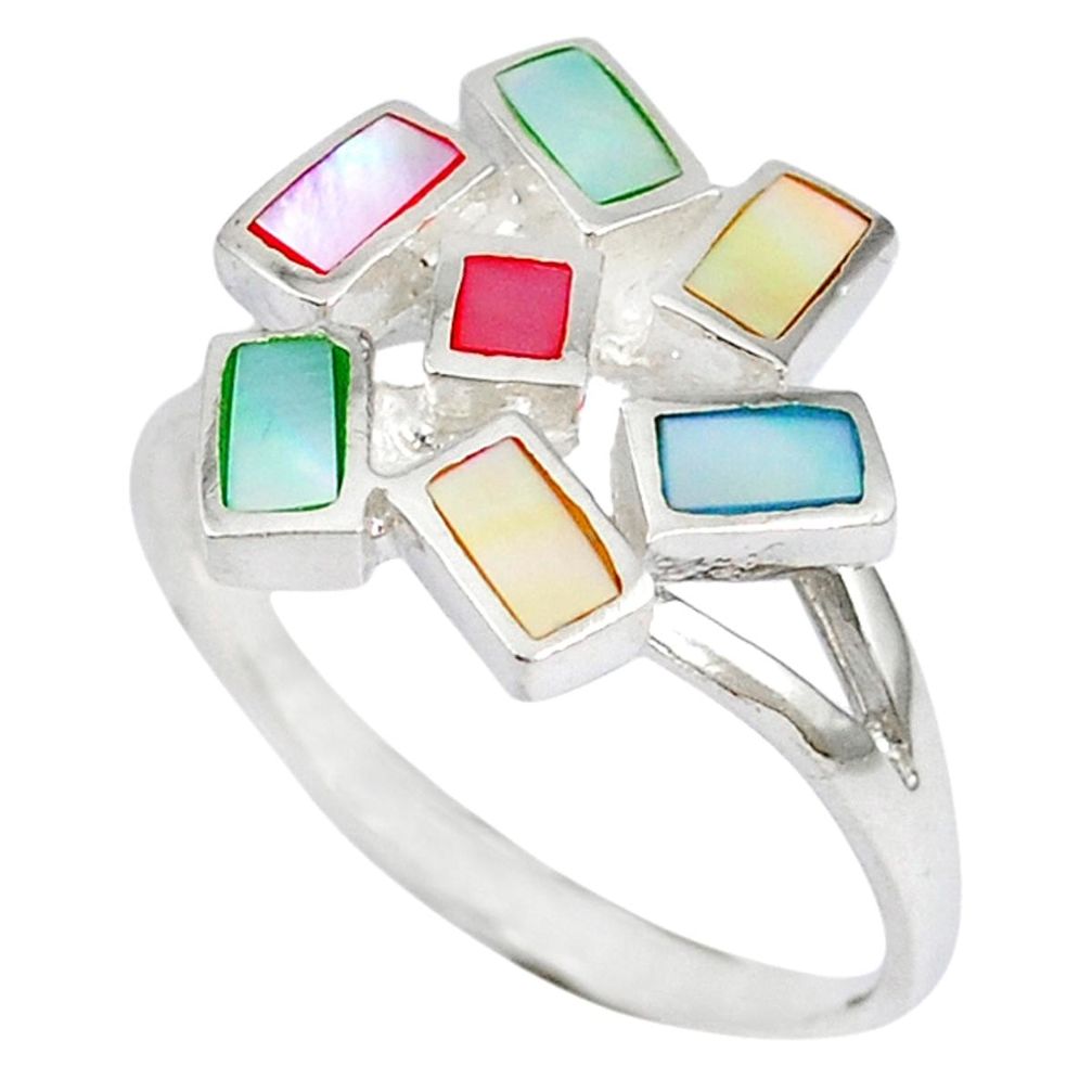 925 sterling silver multi color blister pearl enamel ring size 8.5 a41813