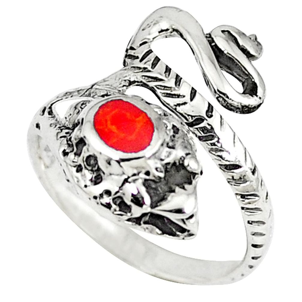 Red coral enamel 925 sterling silver anaconda snake ring size 5.5 a41899