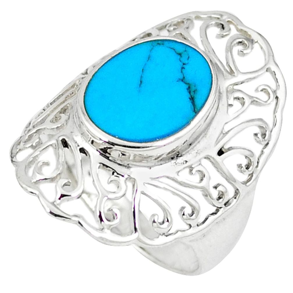 925 sterling silver fine blue turquoise oval shape ring jewelry size 7 a41927