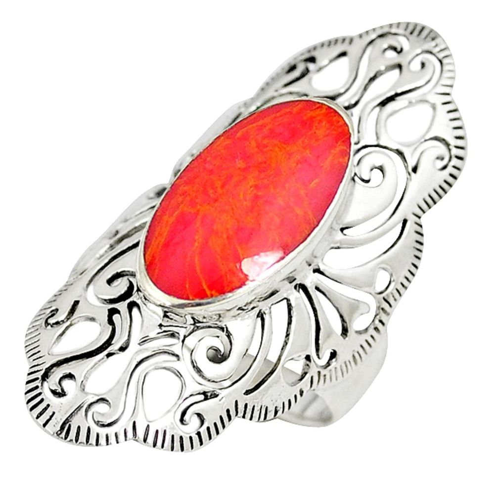 925 sterling silver red coral oval shape ring jewelry size 6 a41932