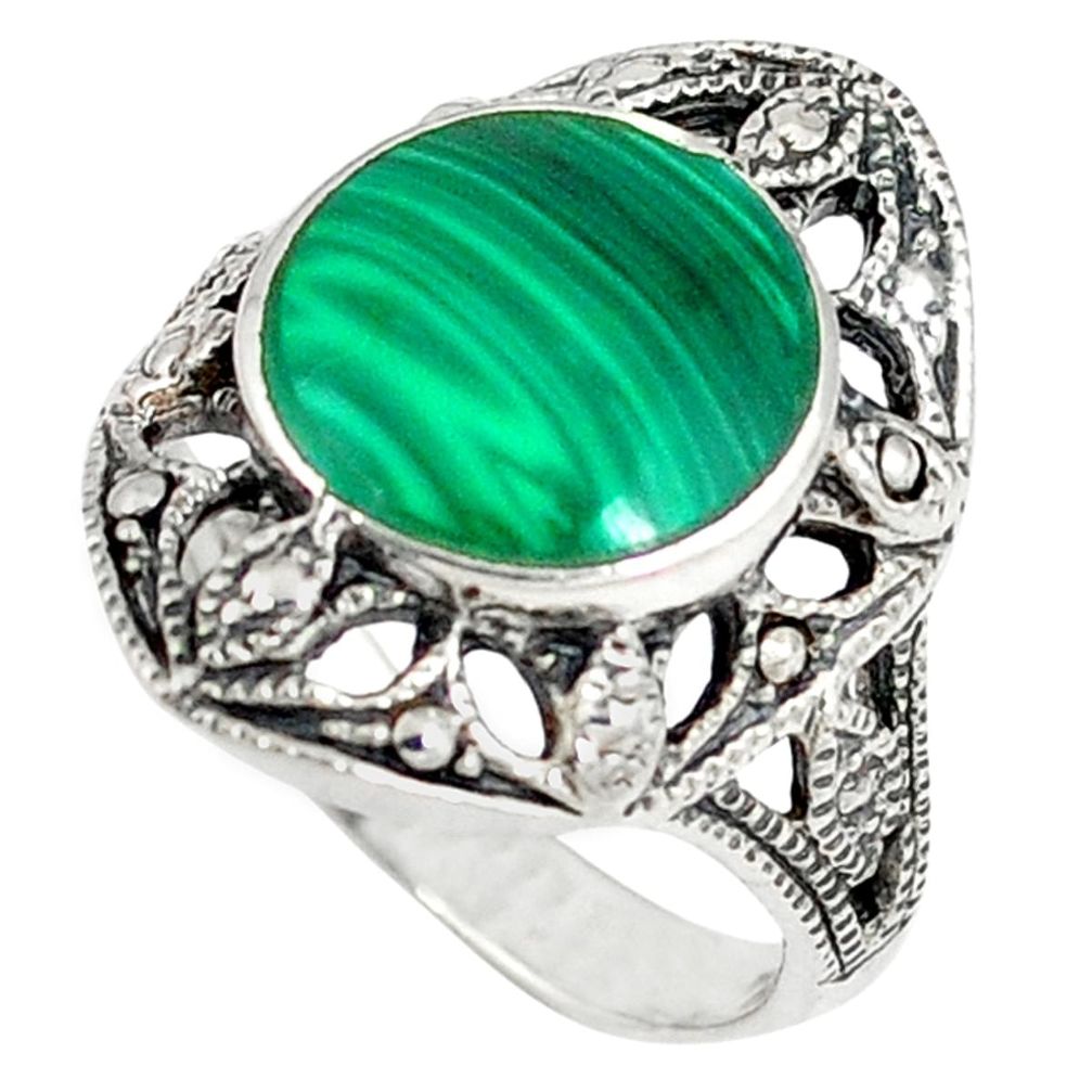 925 sterling silver natural green malachite (pilot's stone) ring size 6.5 a41960