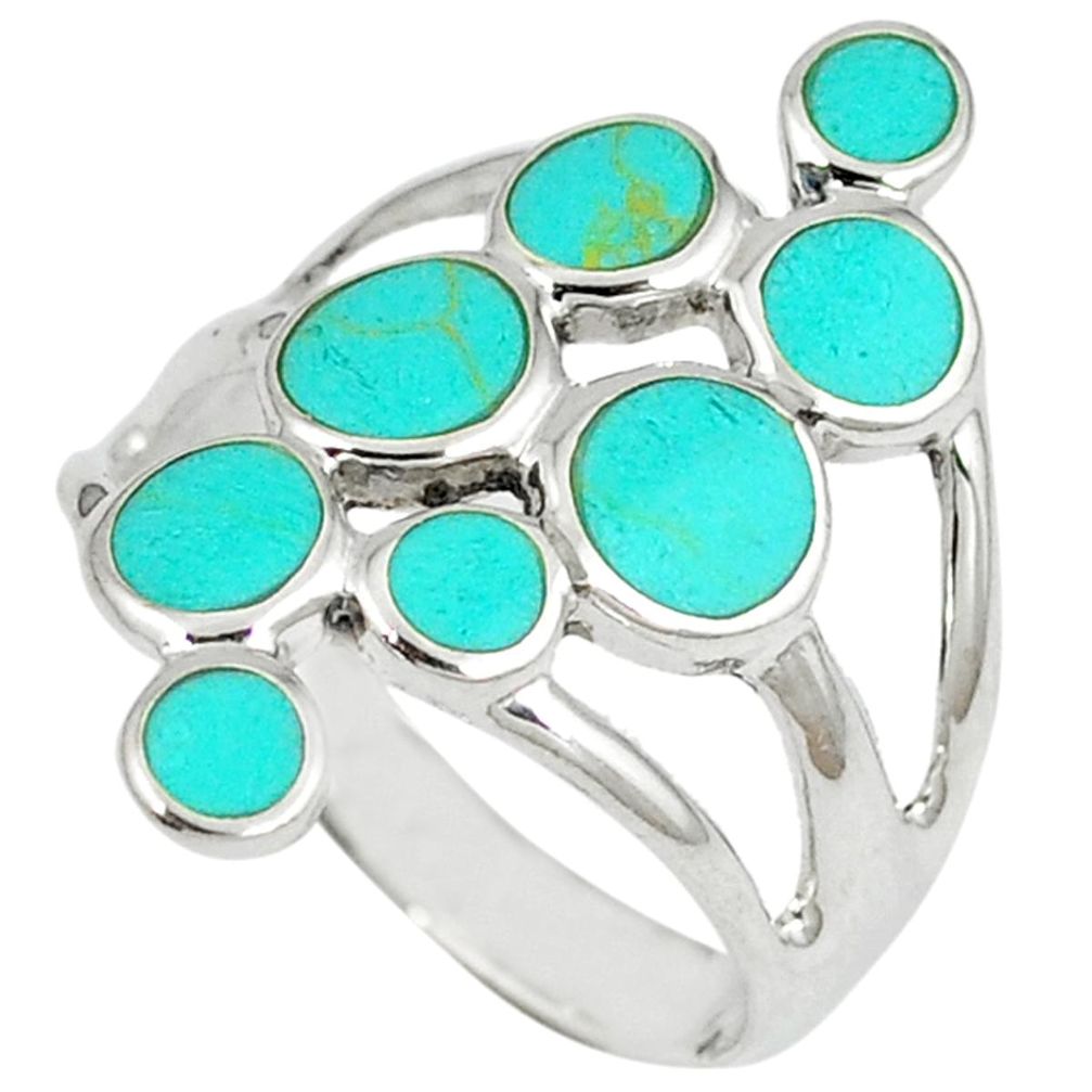 925 sterling silver fine green turquoise enamel ring jewelry size 8 a42010