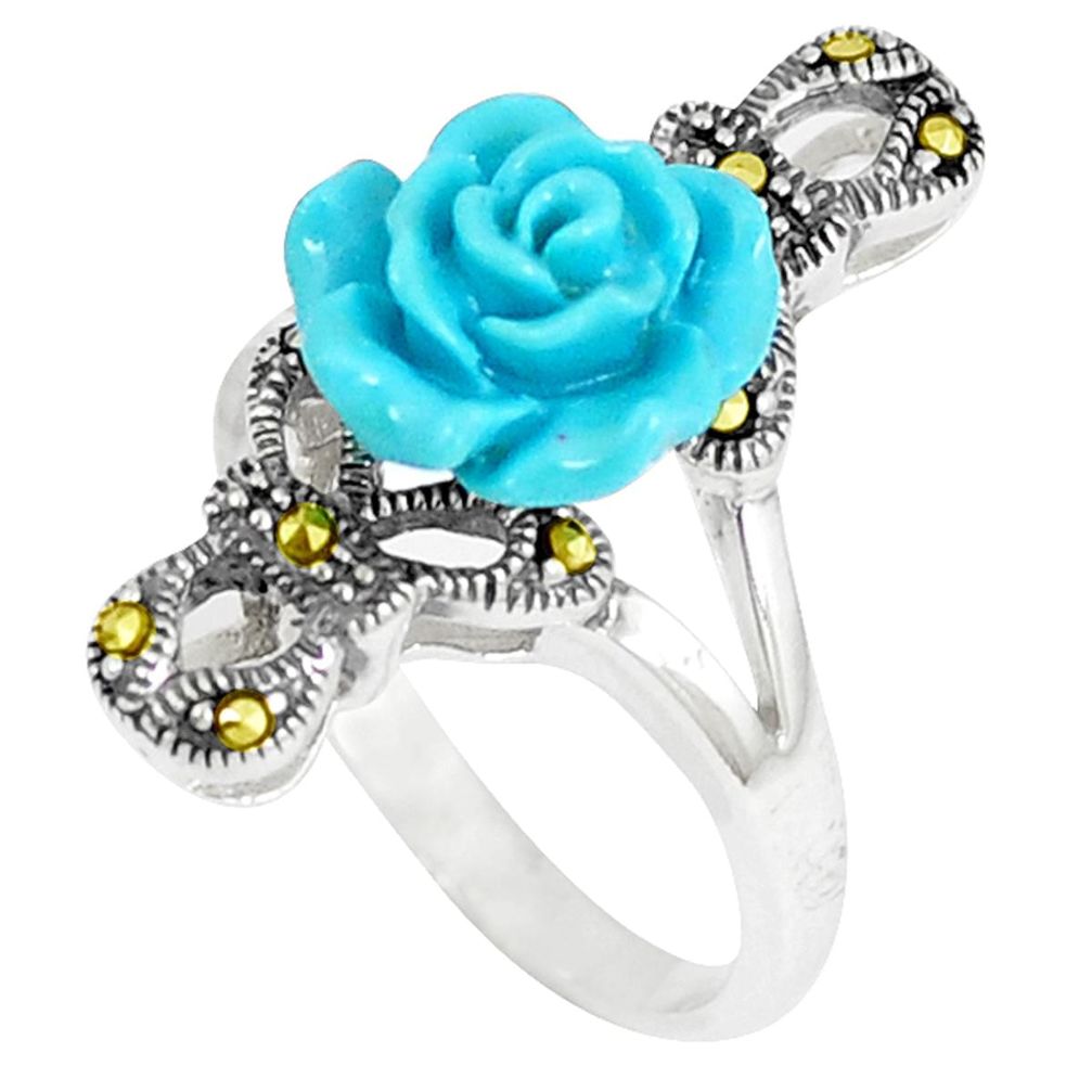 Fine marcasite enamel 925 sterling silver flower ring jewelry size 5.5 a42485