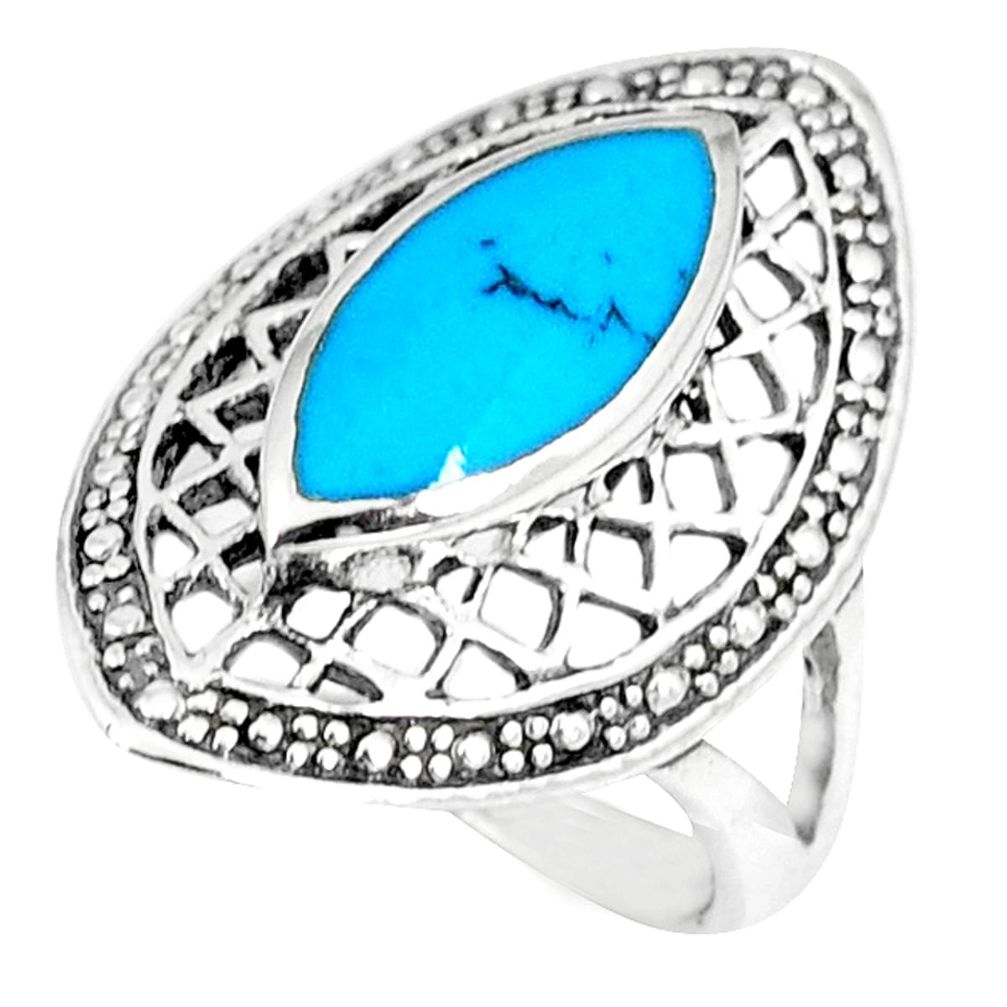 925 sterling silver fine blue turquoise enamel ring jewelry size 6.5 a42959