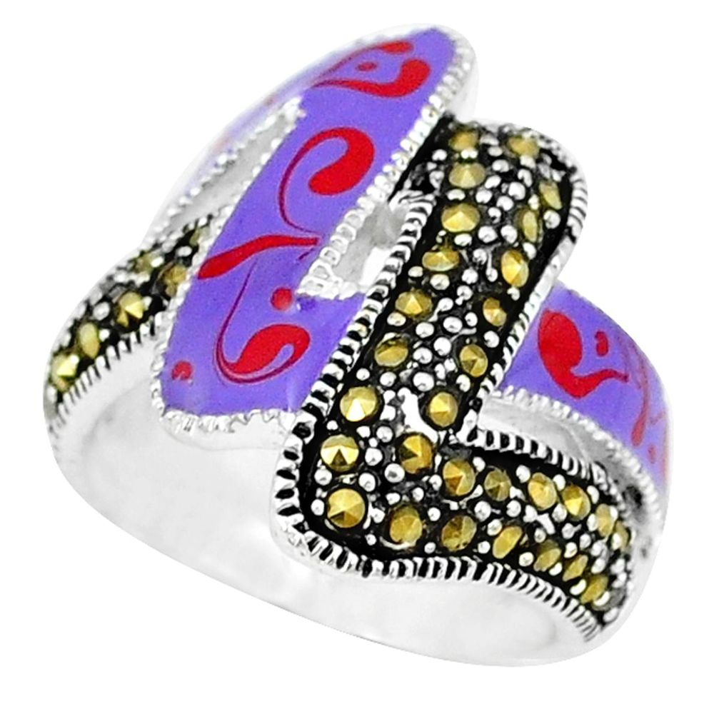 Marcasite multi color enamel 925 sterling silver ring jewelry size 7.5 a43413
