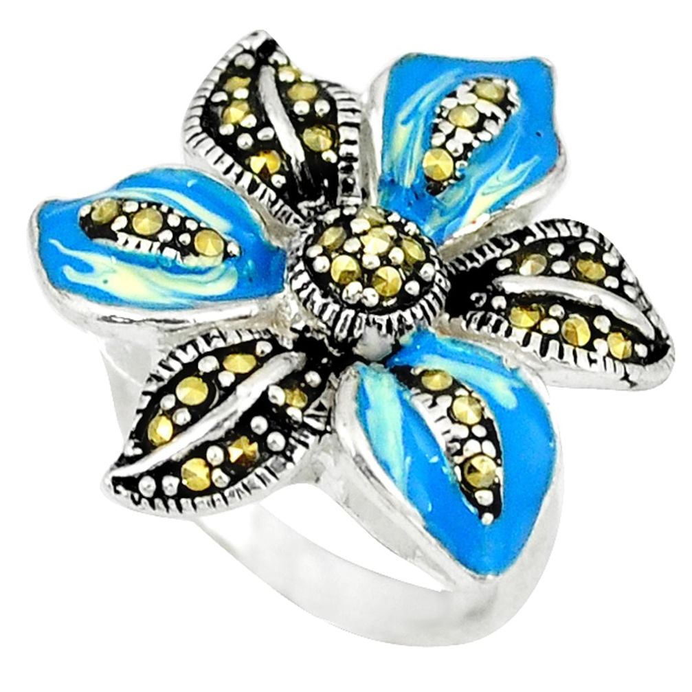 925 sterling silver marcasite multi color enamel ring jewelry size 7.5 a43418