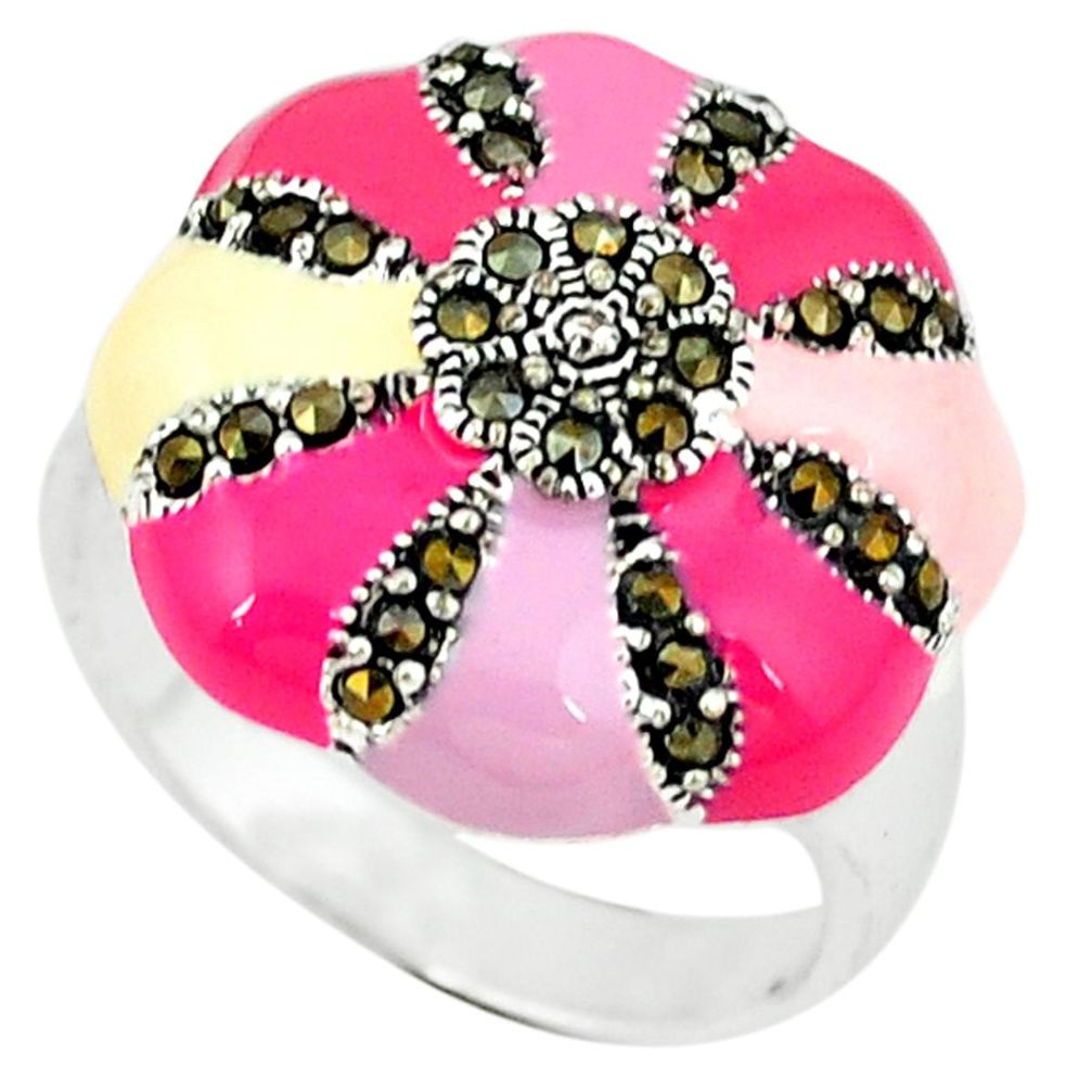 Marcasite multi color enamel 925 sterling silver ring jewelry size 8.5 a43428