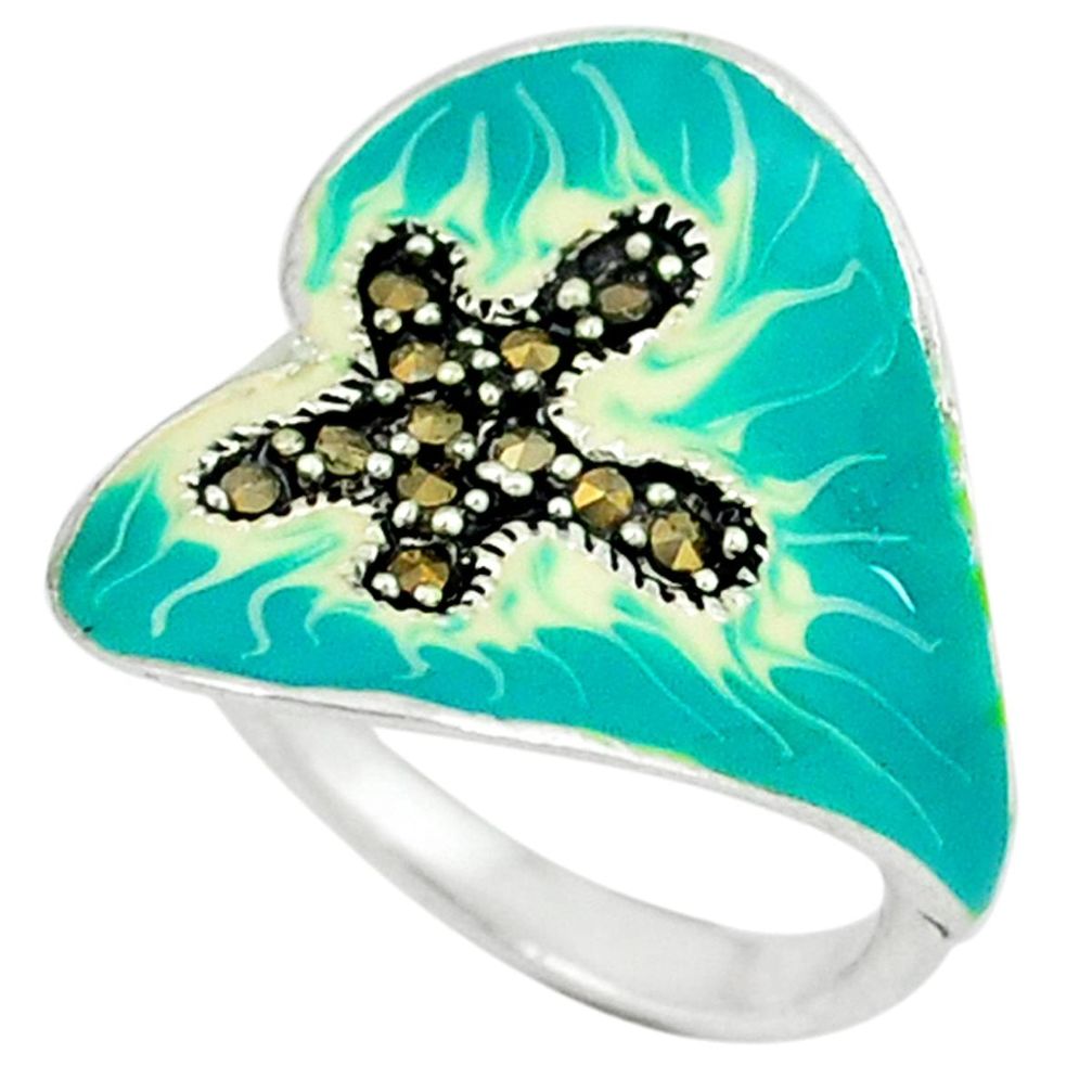 Marcasite multi color enamel 925 sterling silver ring jewelry size 6.5 a43455