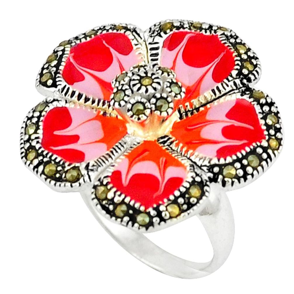 925 sterling silver marcasite multi color enamel ring jewelry size 7 a43479