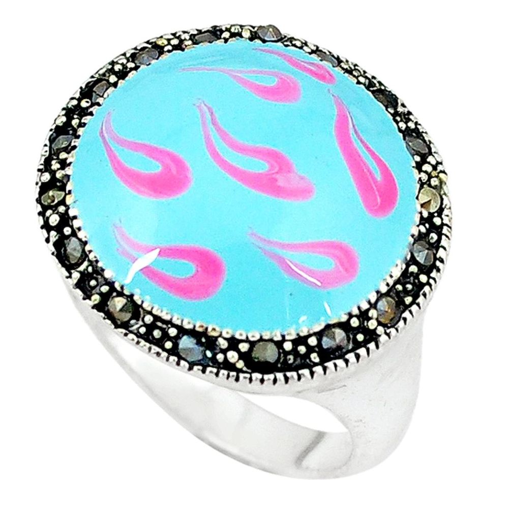 925 sterling silver marcasite multi color enamel ring jewelry size 8.5 a43485