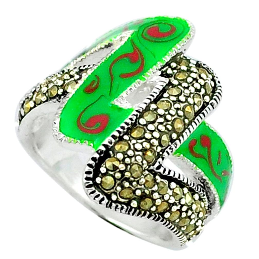 Color of joy marcasite enamel 925 sterling silver ring jewelry size 7.5 a43520