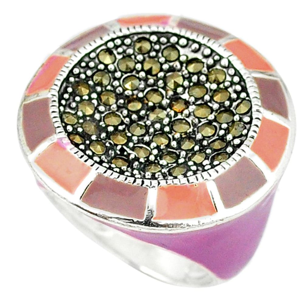 Art deco marcasite enamel 925 sterling silver ring jewelry size 6 a43534