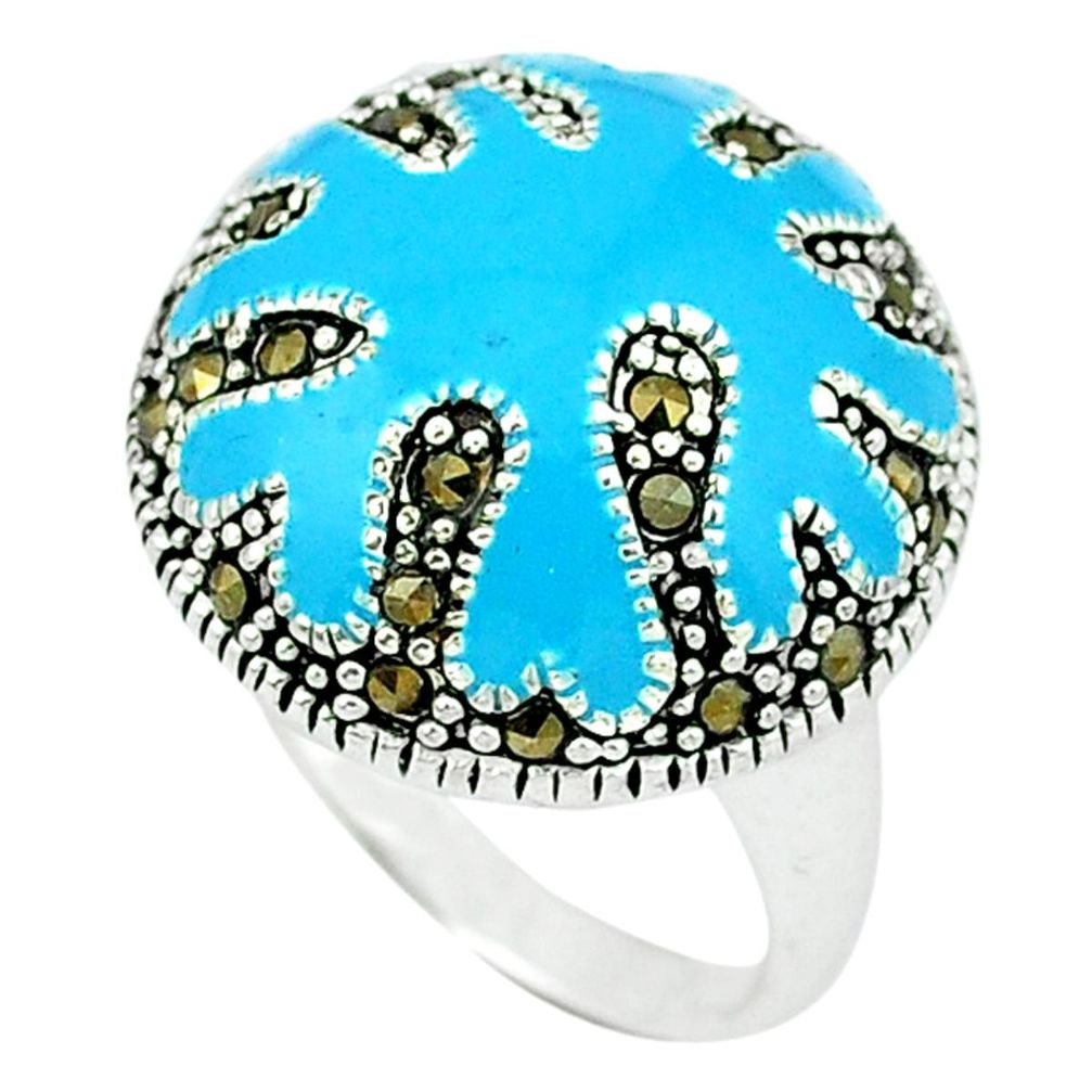 Clearance Sale-Marcasite multi color enamel 925 sterling silver ring jewelry size 8.5 a43535