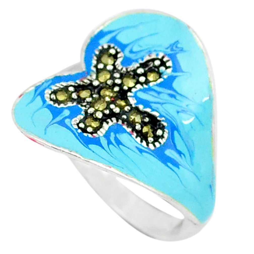 Marcasite multi color enamel 925 sterling silver ring jewelry size 8.5 a43536