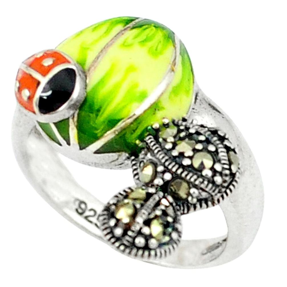 925 sterling silver fine marcasite enamel ring jewelry size 6.5 a43990